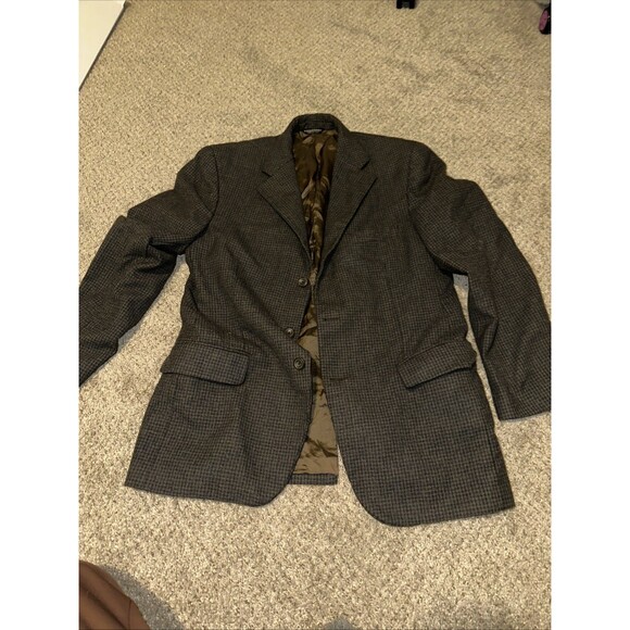 Harold Powell MensCoat Blazer Tweed Wool Button Jacket HoundsTooth 40R Italy